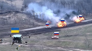 Ukrainian Drones Attack Russian Tank Convoy Near Zaporizhzhia region