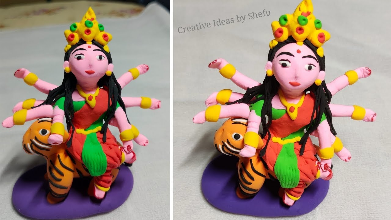 Easy way to make small durga maa idol with clay|hand made maa ...