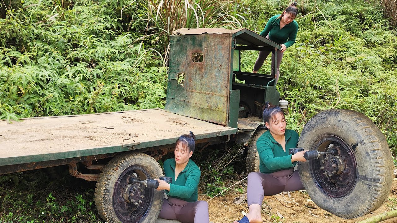 Rewind TIMELAPSE: Girl Restores Repair Broken Bulldozer, Restore Tractor, Repair 3-wheeled Truck