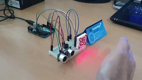 Arduino Uno 로 HC-SR04 초음파센서를 사용해서 거리에 따라 MAX7219 8X8 Matrix 모듈 출력해 보고 Buzzer 울리기