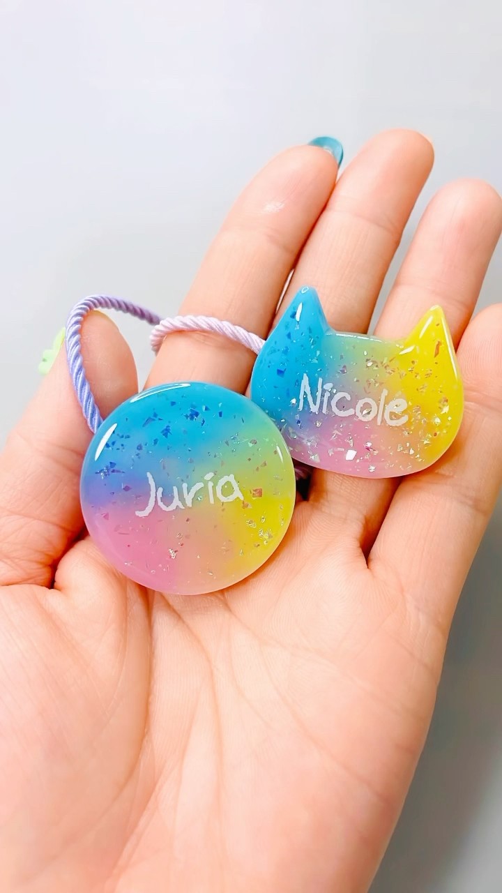 テプラで名入れヘアゴム🙌レインボー🌈#shorts #レジン#ハンドメイド