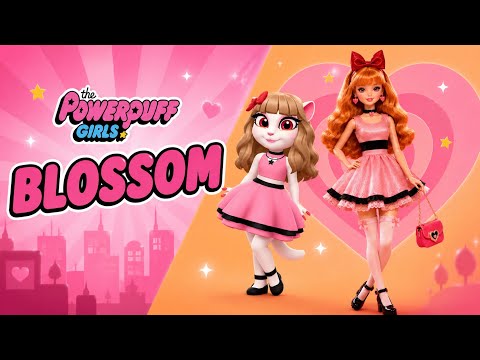 Powerpuff Girls BLOSSOM dress up challenge with Barbie | My Talking Angela 2 🩷🩷 #blossomdressup