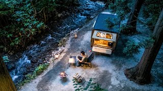 Quiet Solo Camping near a Stream｜Japan Camper Van Life, River Relaxing ASMR screenshot 5