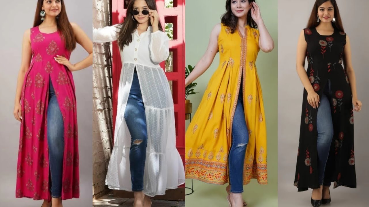 Kurti design || Front slit kurti || kurti with jeans || trendy long kurti || online kurti haul