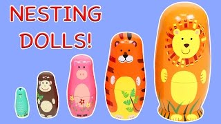 Learn Sizes and Animals with Nesting Dolls | Stacking Cups with Surprise Toys!