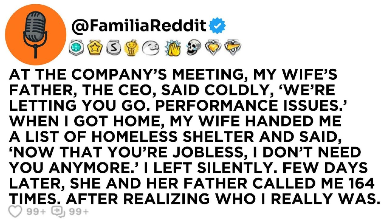 AT THE COMPANY’S MEETING, MY WIFE’S FATHER, THE CEO, SAID COLDLY, ‘WE’RE LETTING YOU GO...