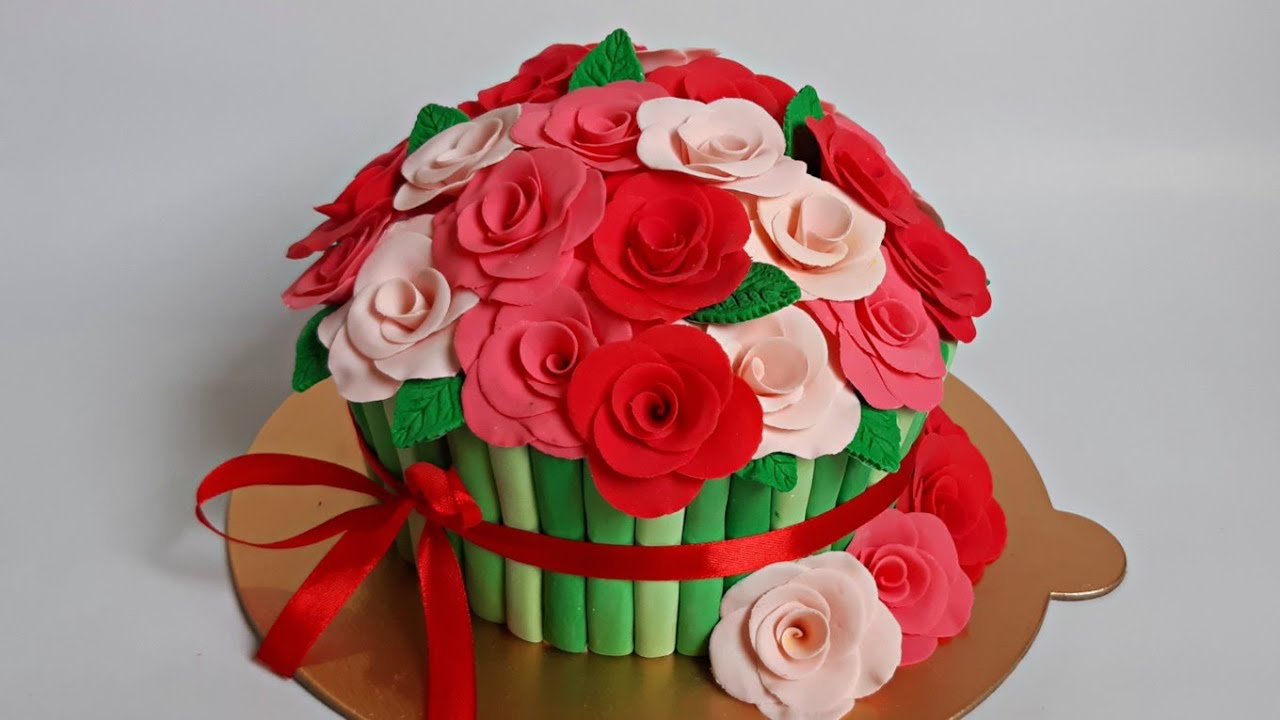 Flower bouquet cake decoration tutorial / গোলাপ ফুলের তোড়া কেক ডেকোরেশন টিউটোরিয়াল।