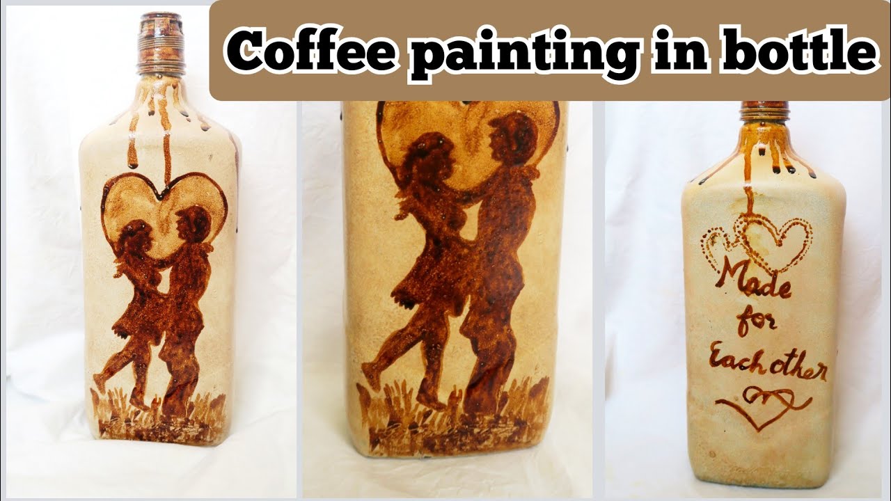Easy coffee painting on bottle / DIY bottle craft /Bottle art using