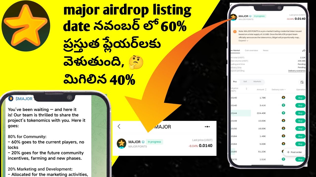 major airdrop listing date and price || new update in Telugu || 