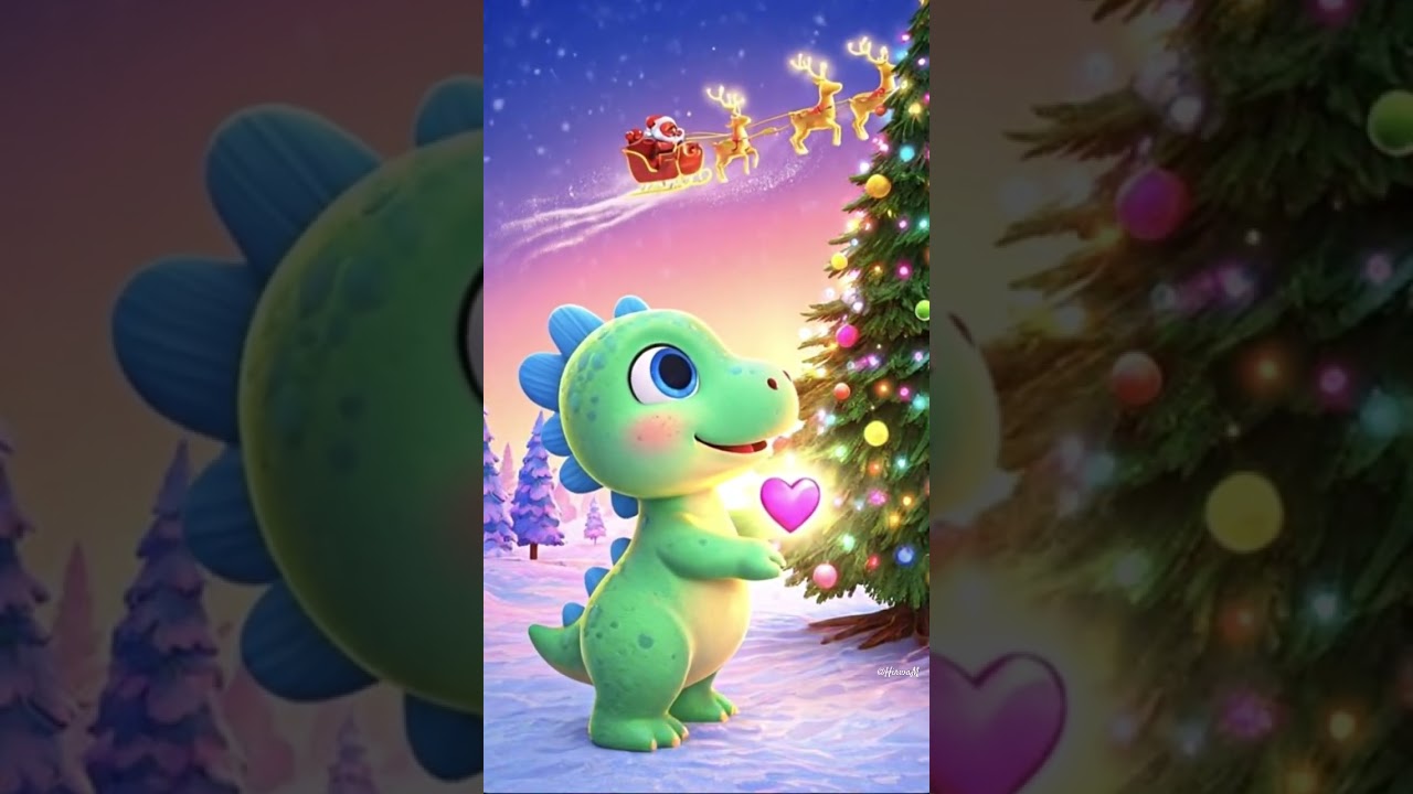 Cute Dino’s magic glowing pink heart for Christmas tree 🎄 