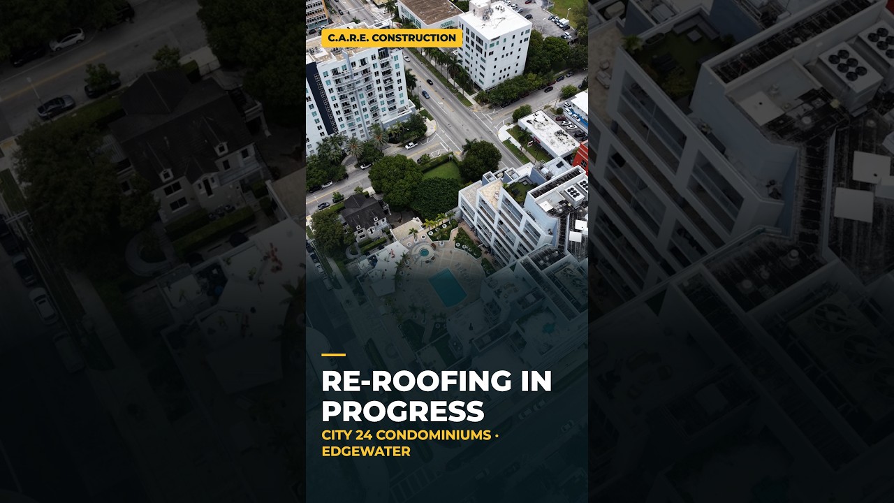 Re-roofing in progress at City 24 Condominiums