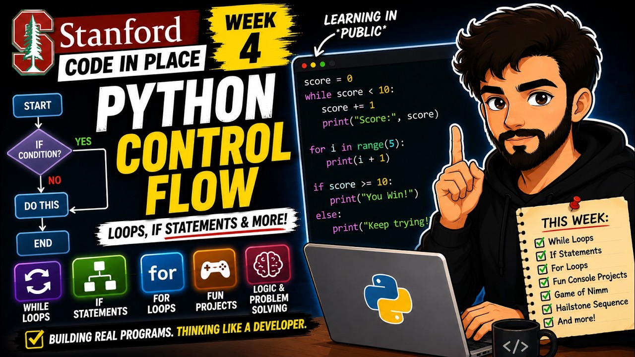 Code in Place Week 4 | Learning Python & Control Flow in Public | # ...