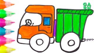 Transporte para niños | Cómo dibujar un camión volquete | Aprender colores con pinturas de acuarela