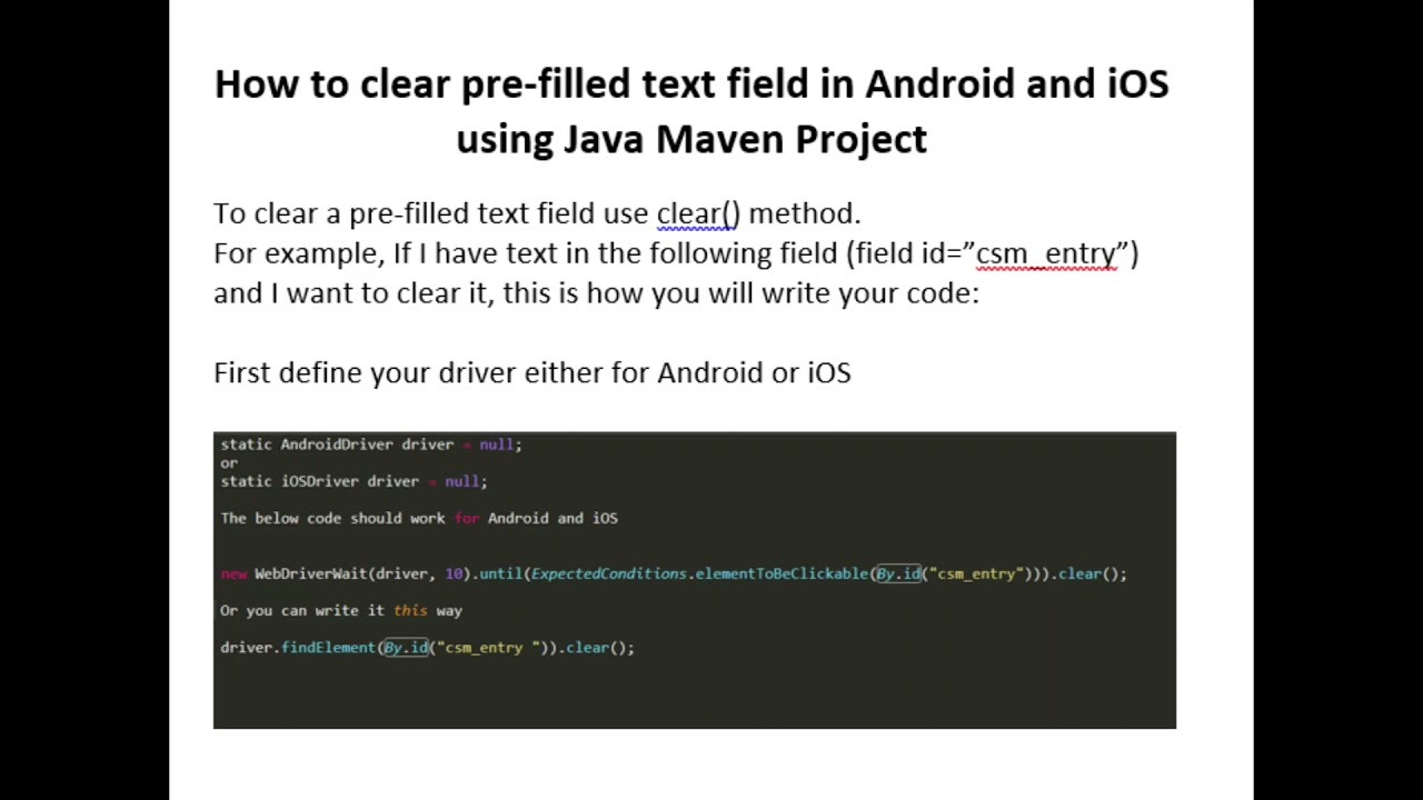 How to clear pre filled text field in Android and iOS using Java Maven ...