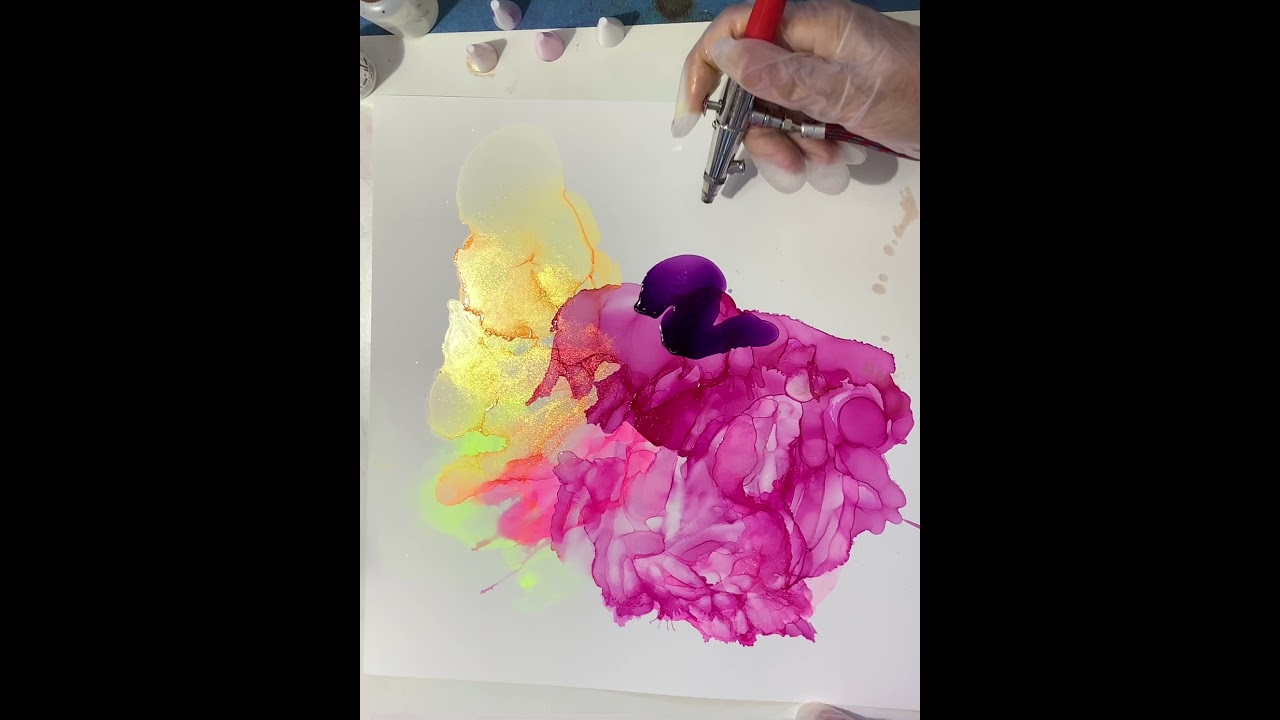 Alcohol Ink painting Marabu Inks special effects, Neon, color shift and metallic inks on Graphix.