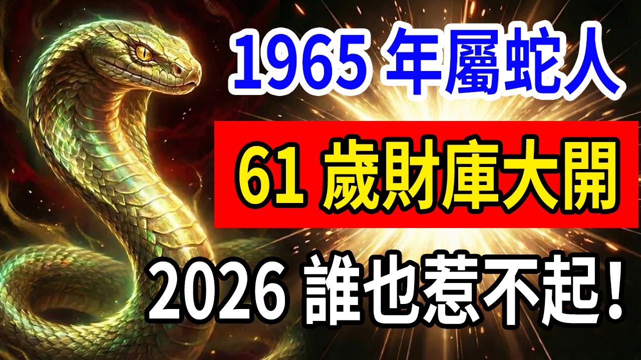1965年木蛇命，2026年花甲之年「財星」入庫！運勢強勢翻身，讓昔日看輕你的人再也高攀不起！#1965年屬蛇#2026年屬蛇運勢  #2026生肖蛇運勢 #招財 #屬蛇命運