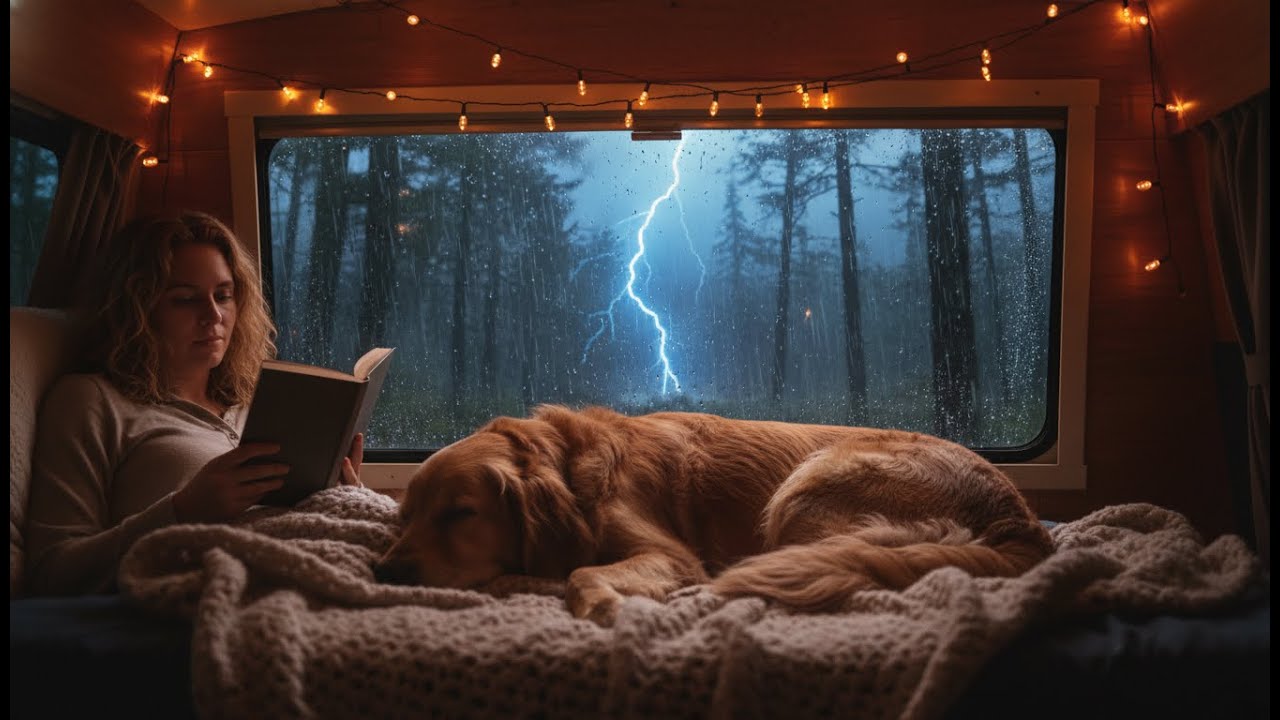 Heavy Thunderstorm on Van Roof: Instant Deep Sleep in Cozy Camper (ASMR Rain Sounds & Night Storm)