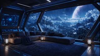Space Rain Ambience for Sleep | Futuristic Lounge on an Alien Planet (3 Hours)