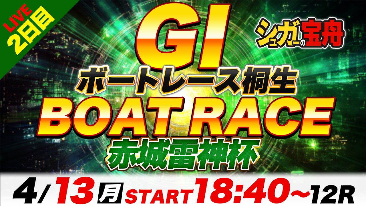 GⅠ桐生 2日目 赤城雷神杯「シュガーの宝舟ボートレースLIVE」 - YouTube