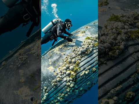 Rescue helicopter saving a whale from heavy barnacles #WhaleRescue #OceanHelp #BarnacleRemoval