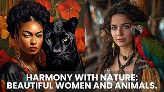 Harmony With Nature Beautiful Women And Animals.