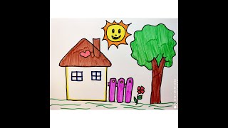 House Drawing| Draw a simple house step by step easy