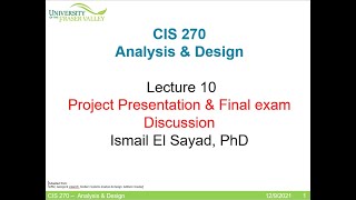 CIS 270 Analysis and Design Lecture 10