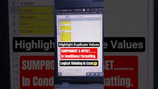 Highlight Duplicate Values | SUMPRODUCT &amp; OFFSET in Conditional Formatting #excel #shorts #shortfeed