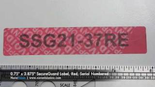 Tamper Proof Security - 0.75 x 3.875 SecureGuard Label, Red, Serial Numbered (non residue)