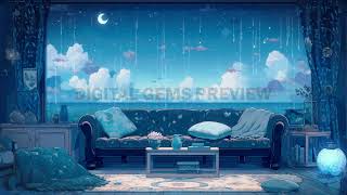 Cozy rain room, Starry sky night, Animated vTuber Background