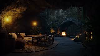Relaxing Thunder Echo in Cave 🌙 Rainfall with Fire Sounds for Sleep Therapy and Mind Clarity