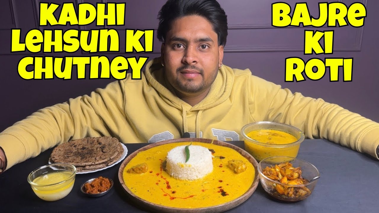 ASMR Eating Bajre Ki Roti With Lehsun Ki Chutney & Kadhi Mukbang