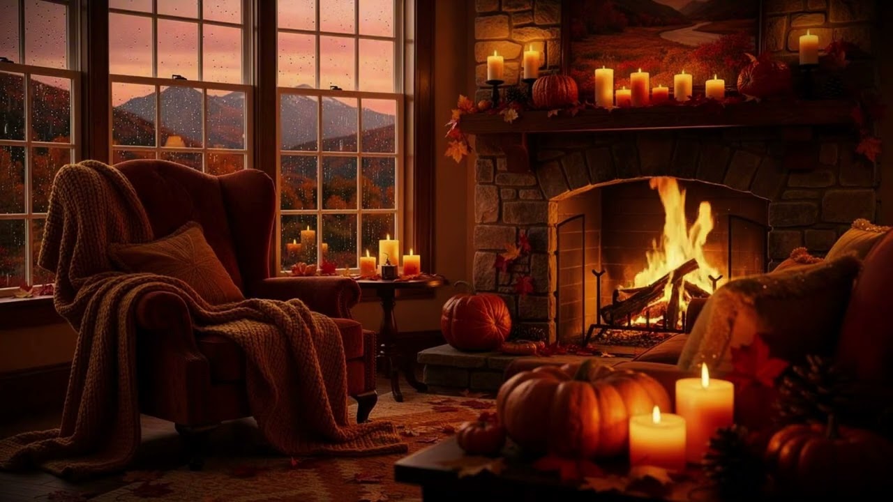 Gentle Rain on Window + Warm Fire + Relaxing Jazz → 4 Hours Ultimate Cozy Vibes