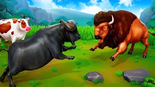 Big Fat Cow Rescue: Angry Bison Attacks Cow | Buffalo to Save Cows | Animal Rescue 2024 Cartoons