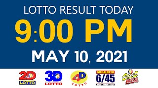 Lotto Results Today May 10 2021 9pm draw Ez2 Swertres 2D 3D 4D 6/45 6/55 PCSO