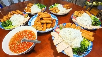 Làm bún chả giò có thêm món mới chả cá thác lác cuốn bánh tráng chiên giòn mới lạ siêu ngon