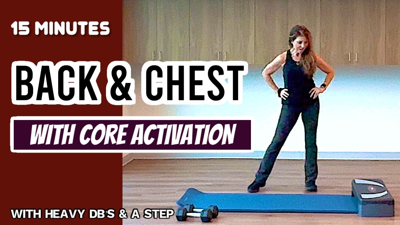 15 MIN Back, Chest & Core Dumbbell Workout | Quick & Powerful | Progressive Repeats | with a STEP!