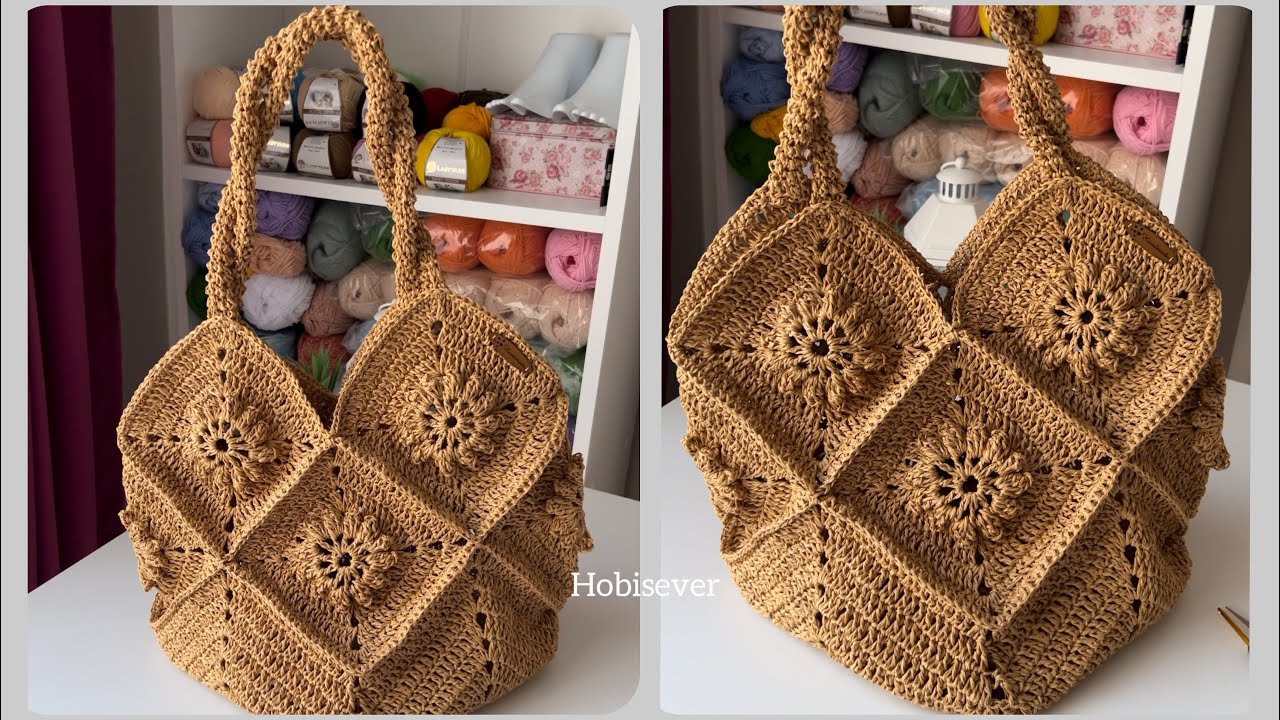 ÇOK GÜZEL OLDU 😍 KAĞIT İPTEN MOTİFLİ LALE ÇANTA YAPIMI / ÖRGÜ ÇANTA MODELLERİ