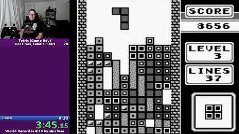 Tetris on Gameboy Speedrun - 100 lines in 7 mins 58 secs (level 0 start)
