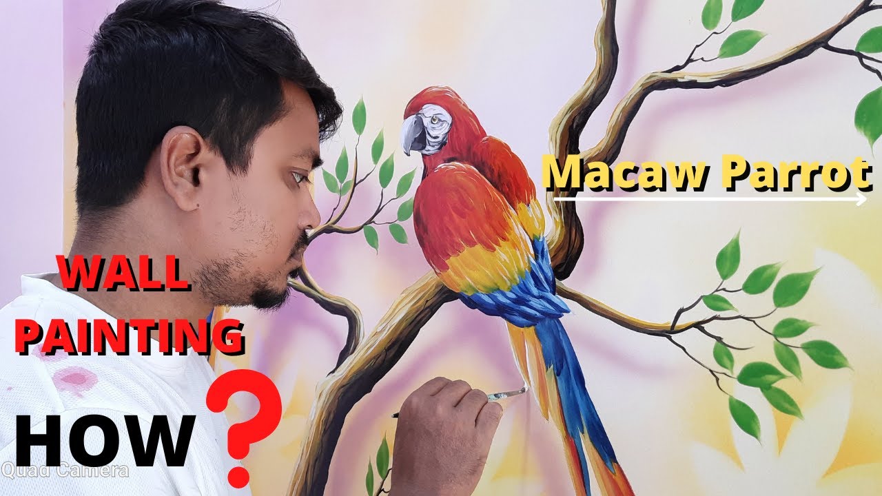 MACAW PARROT PAINTING / macaw Wall painting / bird painting on wall