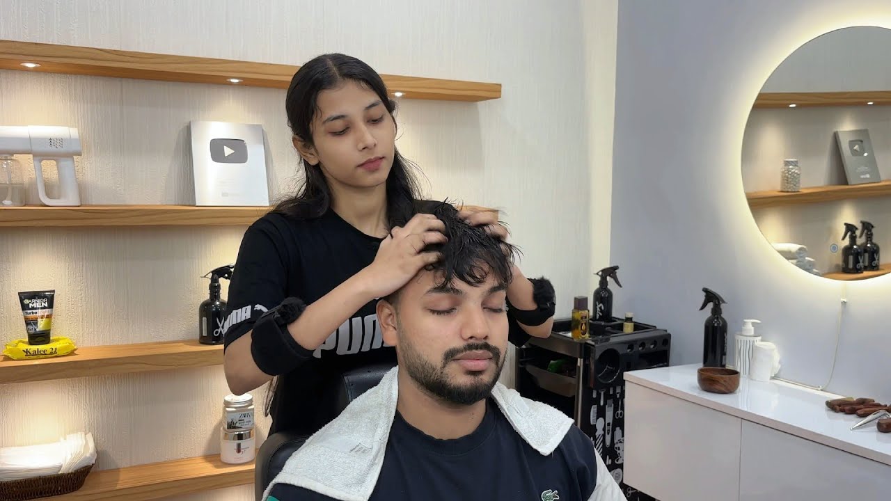 First Time HEAD MASSAGE by FEMALE SHIVU BARBER 💆🏻‍♂️ ✨TOK-SEN & MASSAGE TOOLS 