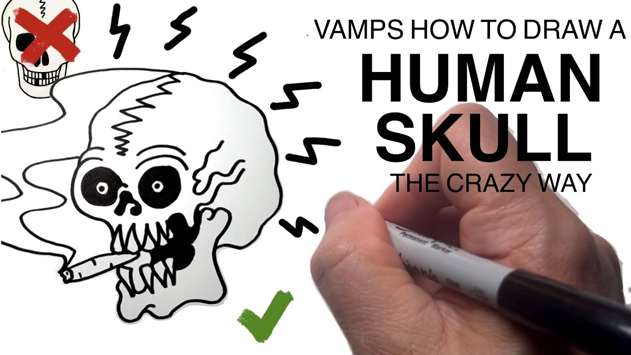 Vamps Step by Step How to Draw Human CRAZY SKULL Smoking Cigar