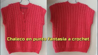 Chaleco Artesanal Tejido A Mano Crochet Lana Mujer Escote V