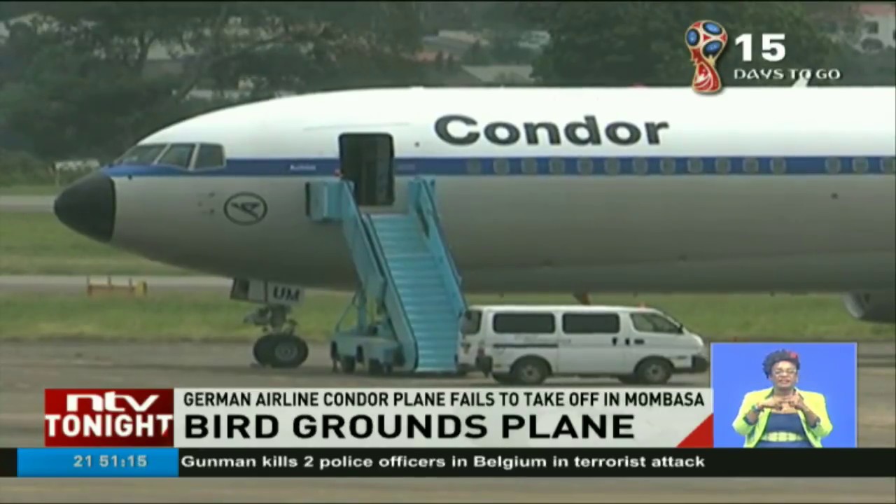 german airline condor plane fails to take off in mombasa after bird