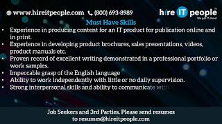Technical Writer Jobs | User Manual Documentation Jobs | Jacksonville, FL | Job ID: 33704 |