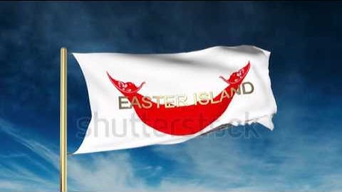 Easter Island flag slider style with title. Waving in the wind with cloud background animation