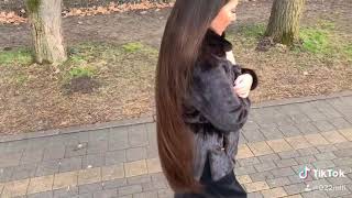 Mila long hair in park. Bun drop, braid style preview