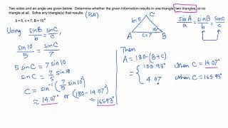 Trigonometry: Solving an SSA case triangle (two triangles)