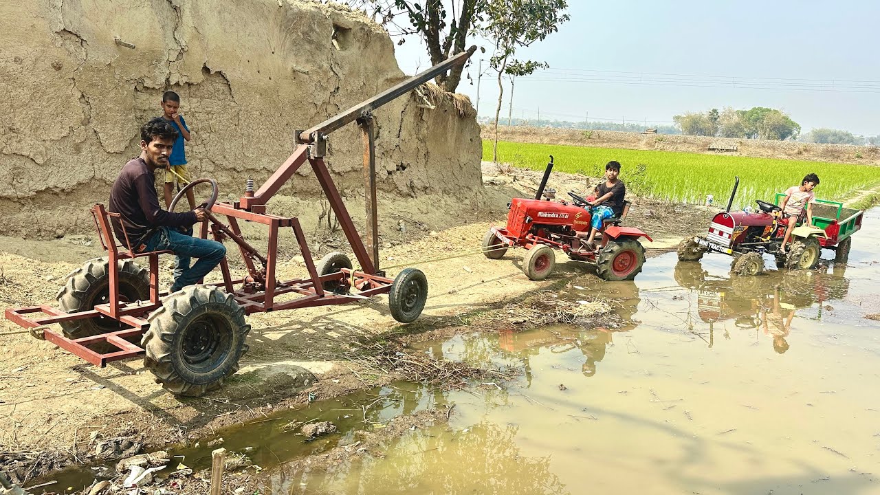 Our Eicher Tractor are Trapped in Mud and Dragged on the Mahindra Tractor and ACE Hydra Crane 