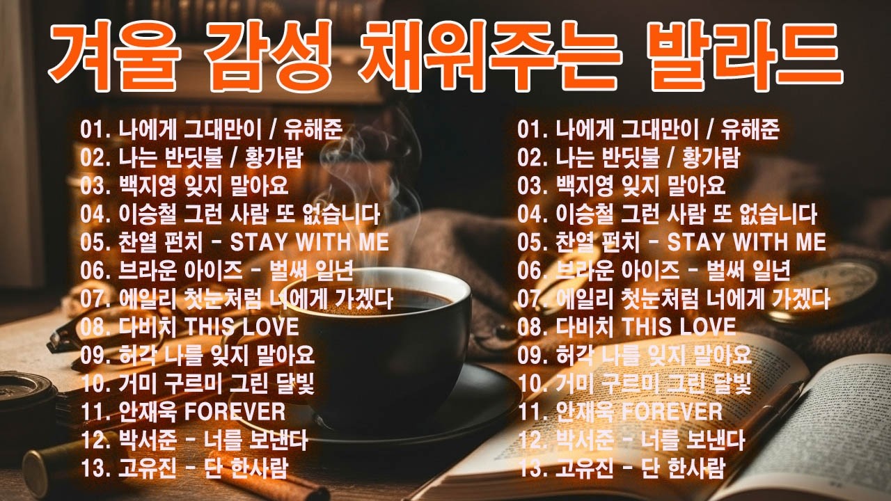 하루 끝에 듣는 힐링 발라드 🎶 광고 없는 감성 명곡 모음｜백지영, 성시경, 더원, 이승기, 김필, 양파, 임창정